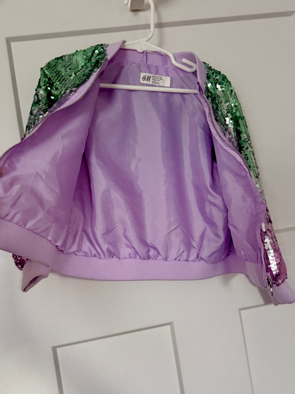 H&M Lavender Bomber Jacket with Reversible Green, Silver & Purple Sequins - Picture 3 of 6